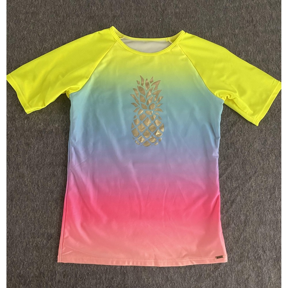XOXO Rash Guard Shirt Girl's 16 Rainbow Ombre Pineapple Swim Top Short Sleeve UV
